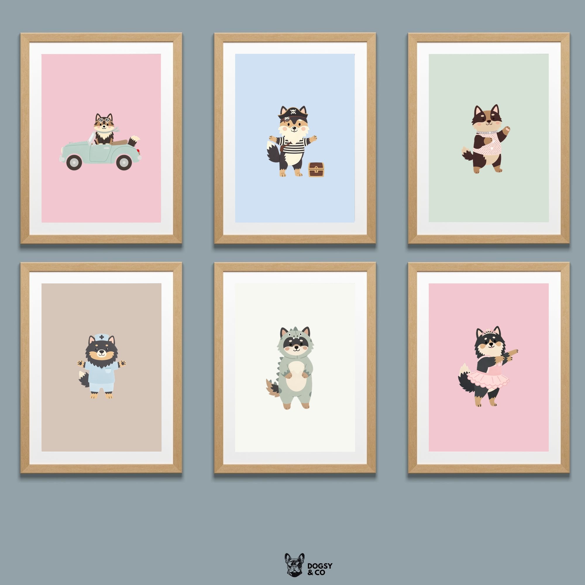 Finnish Lapphund Kids Nursery Wall Art Print Bundle — 22 Dog Costume Designs, 5 Colours, 6 Print Sizes | Digital Download
