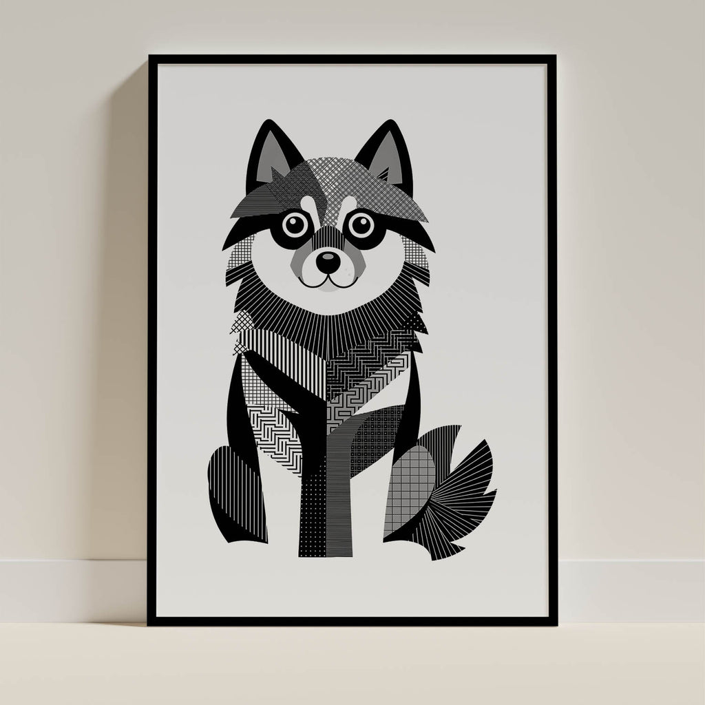 Finnish Lapphund Geometric Line Art Print - Framed Mockup