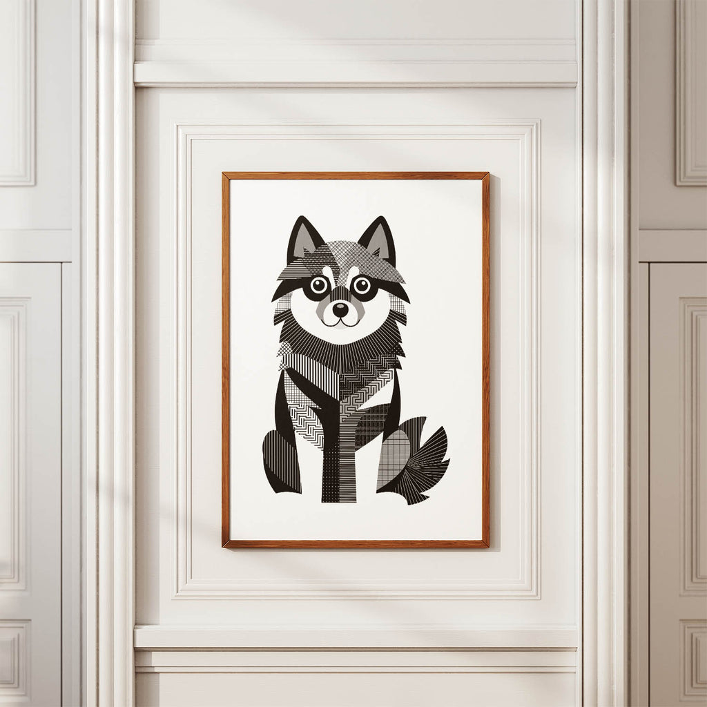 Finnish Lapphund Geometric Line Art Print - Framed Mockup