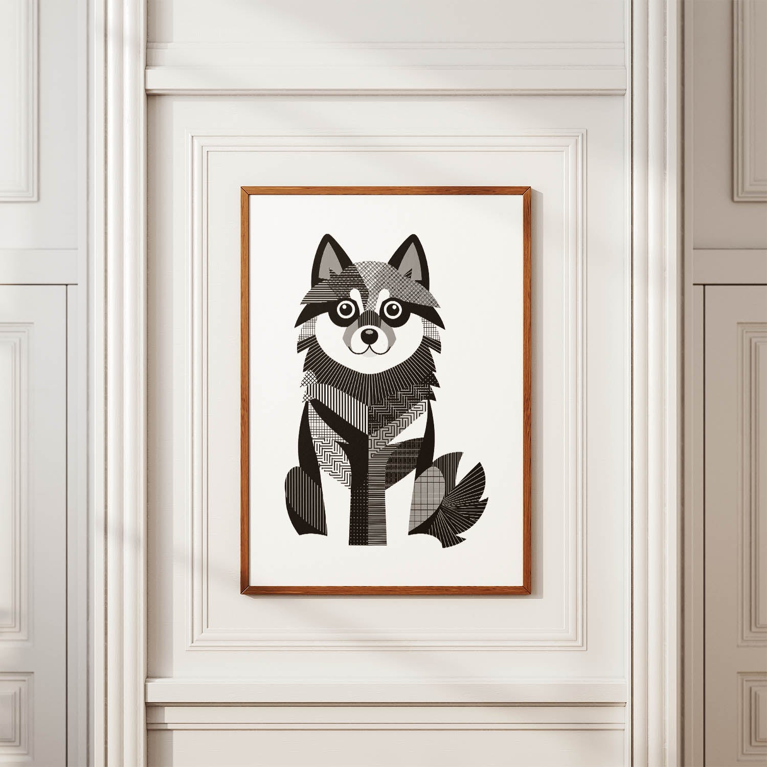 Finnish Lapphund Geometric Line Art Print - Framed Mockup