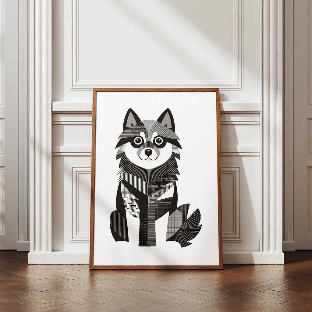 Finnish Lapphund Geometric Line Art Print - Framed Mockup