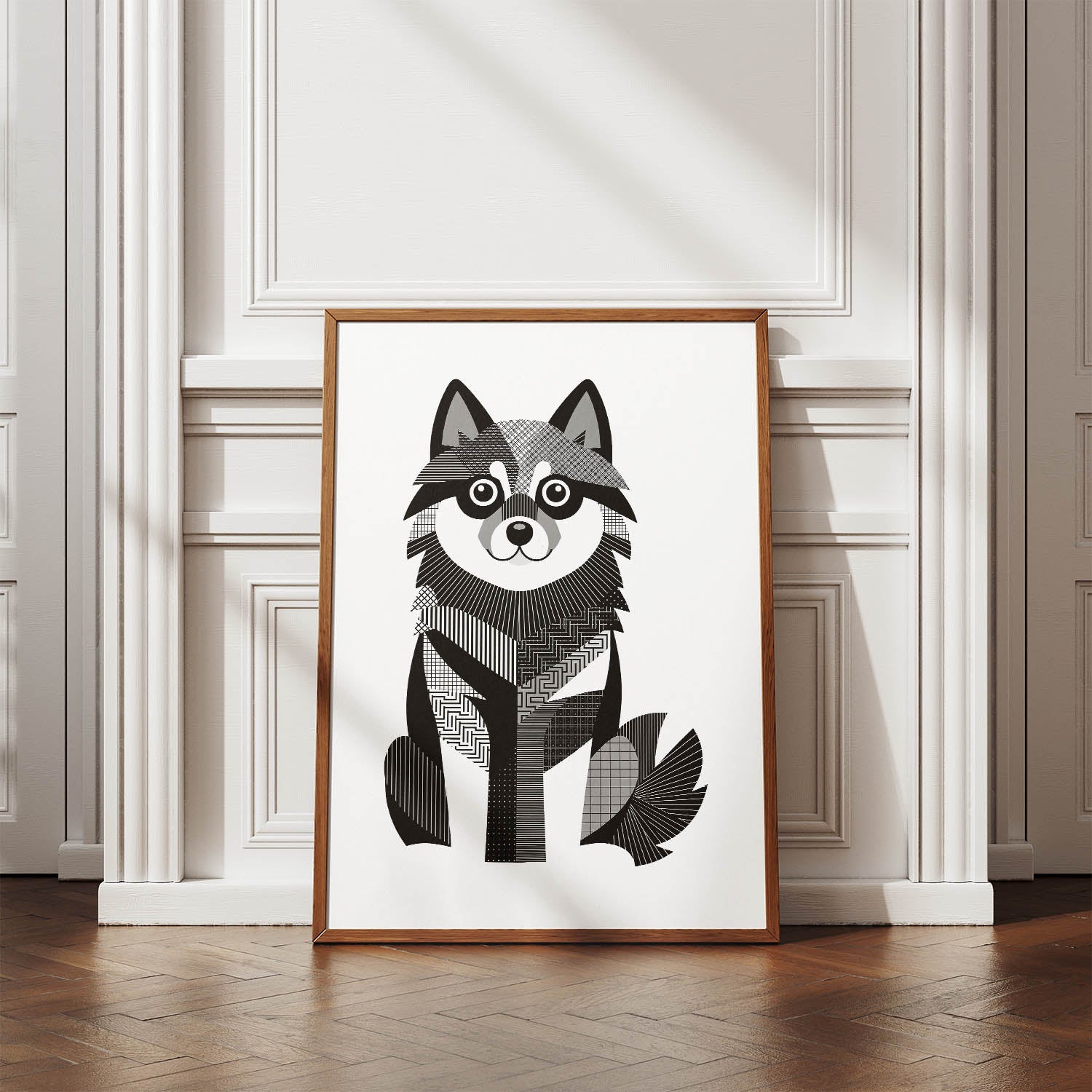 Finnish Lapphund Geometric Line Art Print - Framed Mockup
