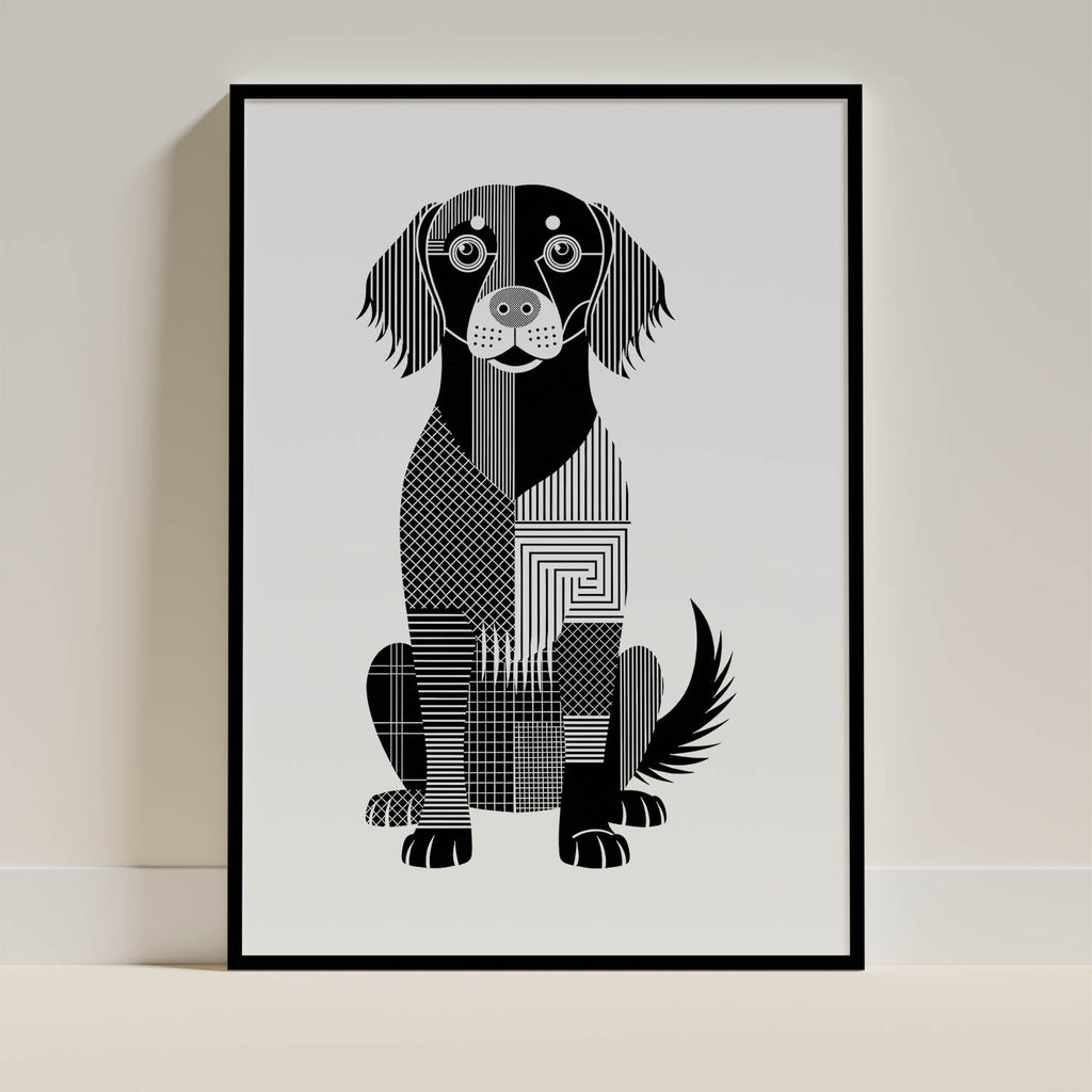 Flat Coated Retriever Geometric Line Art - Black Frame Mockup