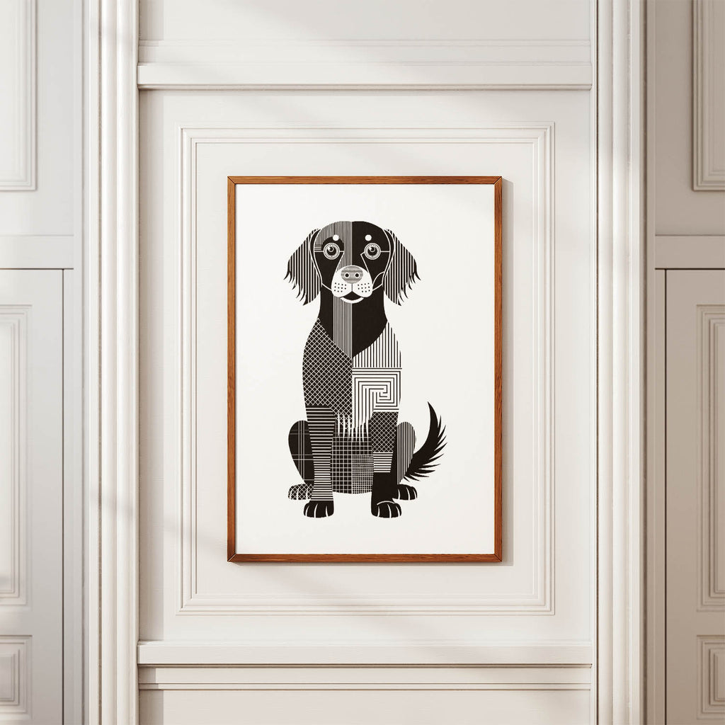 Flat Coated Retriever Geometric Line Art Print - Framed Mockup