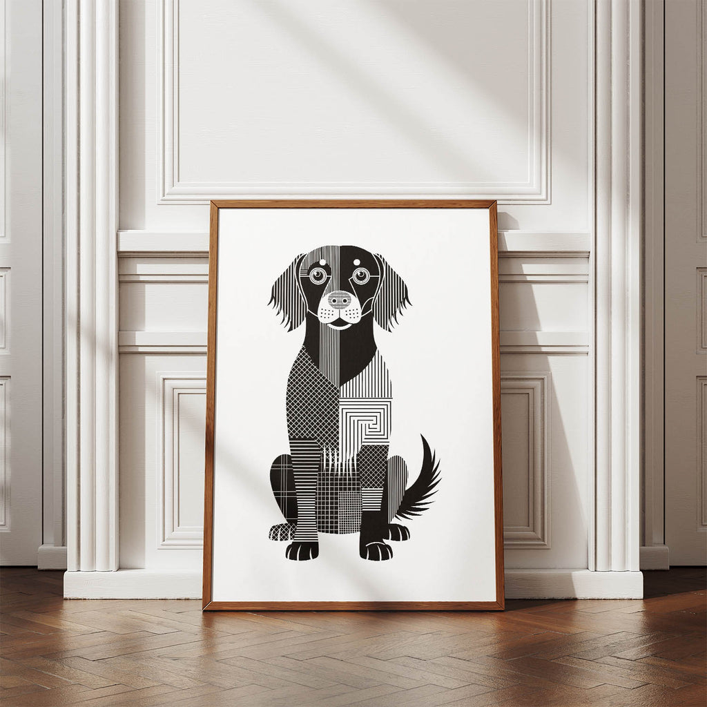 Flat Coated Retriever Geometric Line Art Print - Framed Mockup