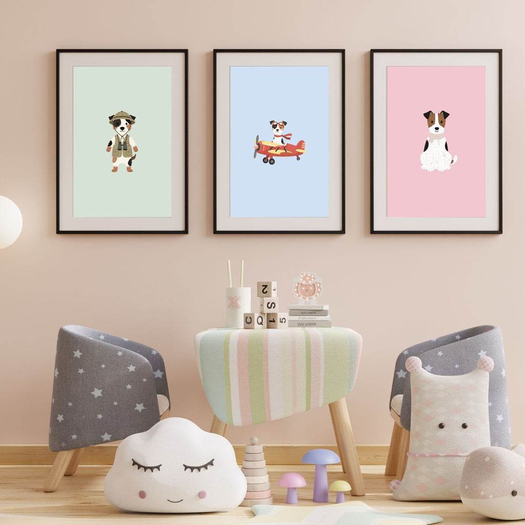 Fox Terrier Kids Nursery Wall Art Print Bundle — 22 Dog Costume Designs, 5 Colours, 6 Print Sizes | Digital Download