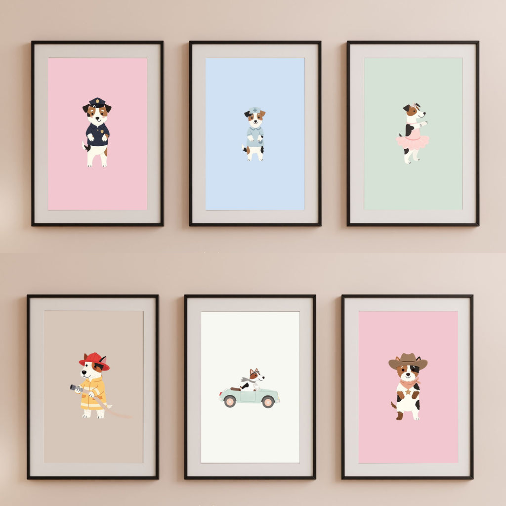 Fox Terrier Kids Nursery Wall Art Print Bundle — 22 Dog Costume Designs, 5 Colours, 6 Print Sizes | Digital Download