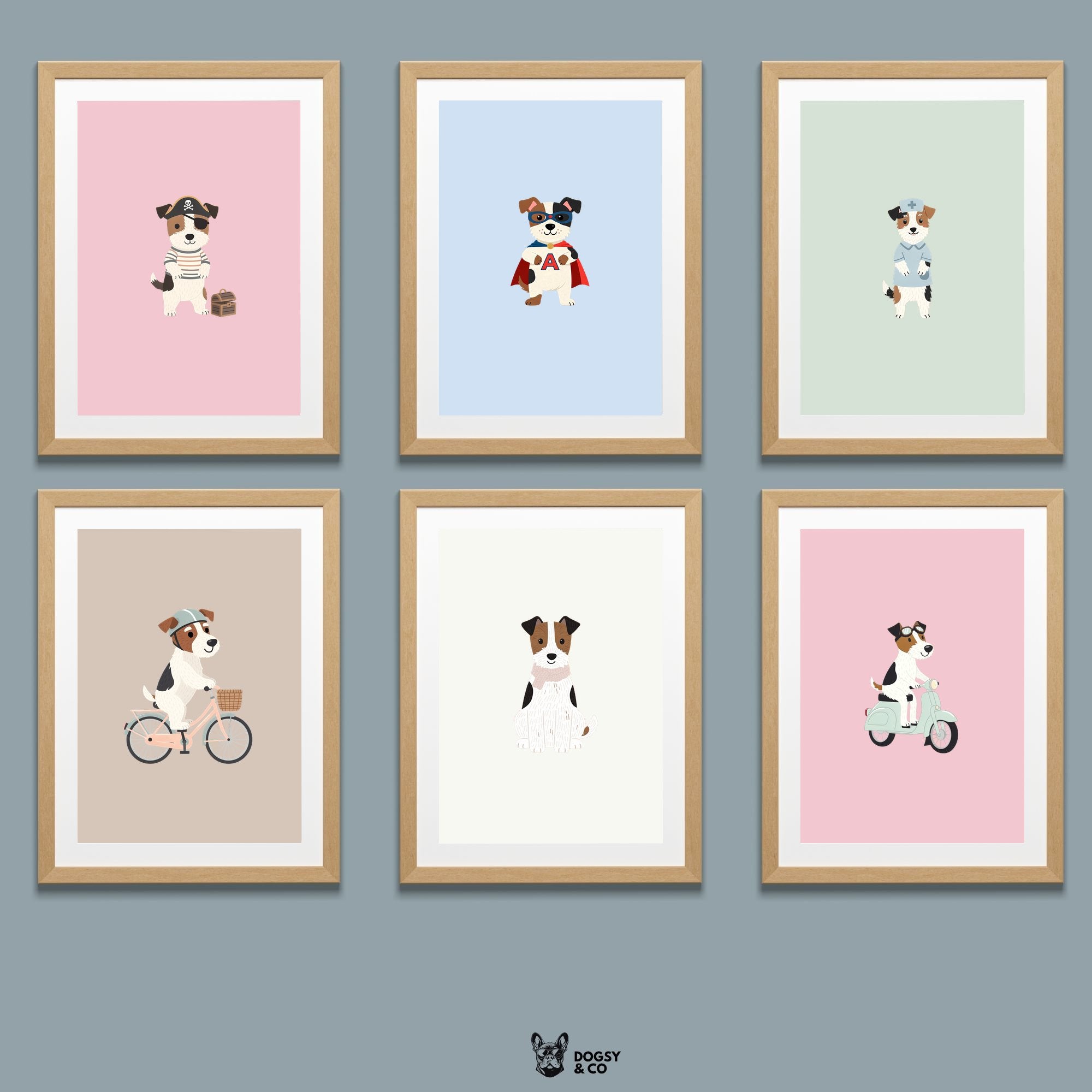 Fox Terrier Kids Nursery Wall Art Print Bundle — 22 Dog Costume Designs, 5 Colours, 6 Print Sizes | Digital Download