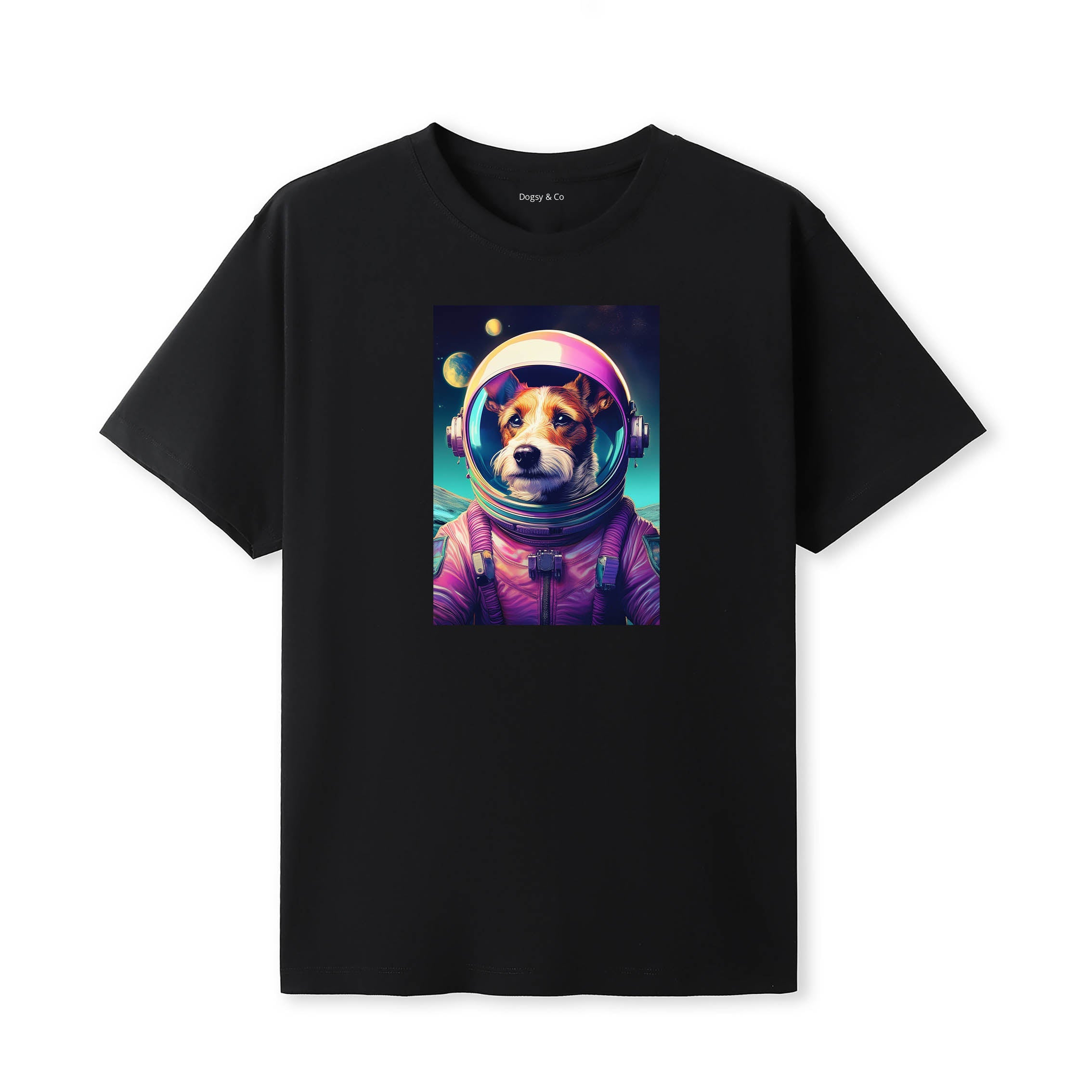 Fox Terrier Space Dogs T-Shirt colourful astronaut dog artwork in a retro space design