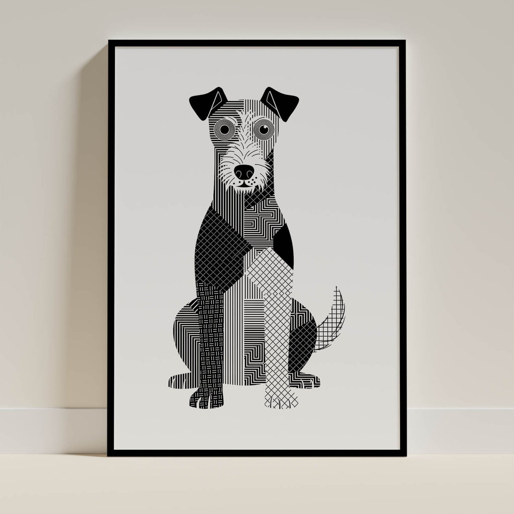 Fox Terrier Geometric Line Art Print - Framed Mockup