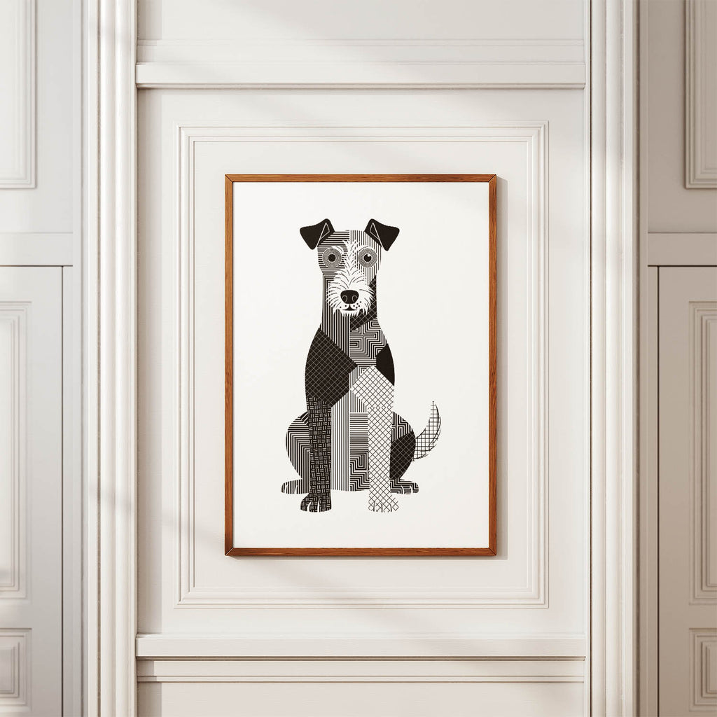 Fox Terrier Geometric Line Art Print - Framed Mockup