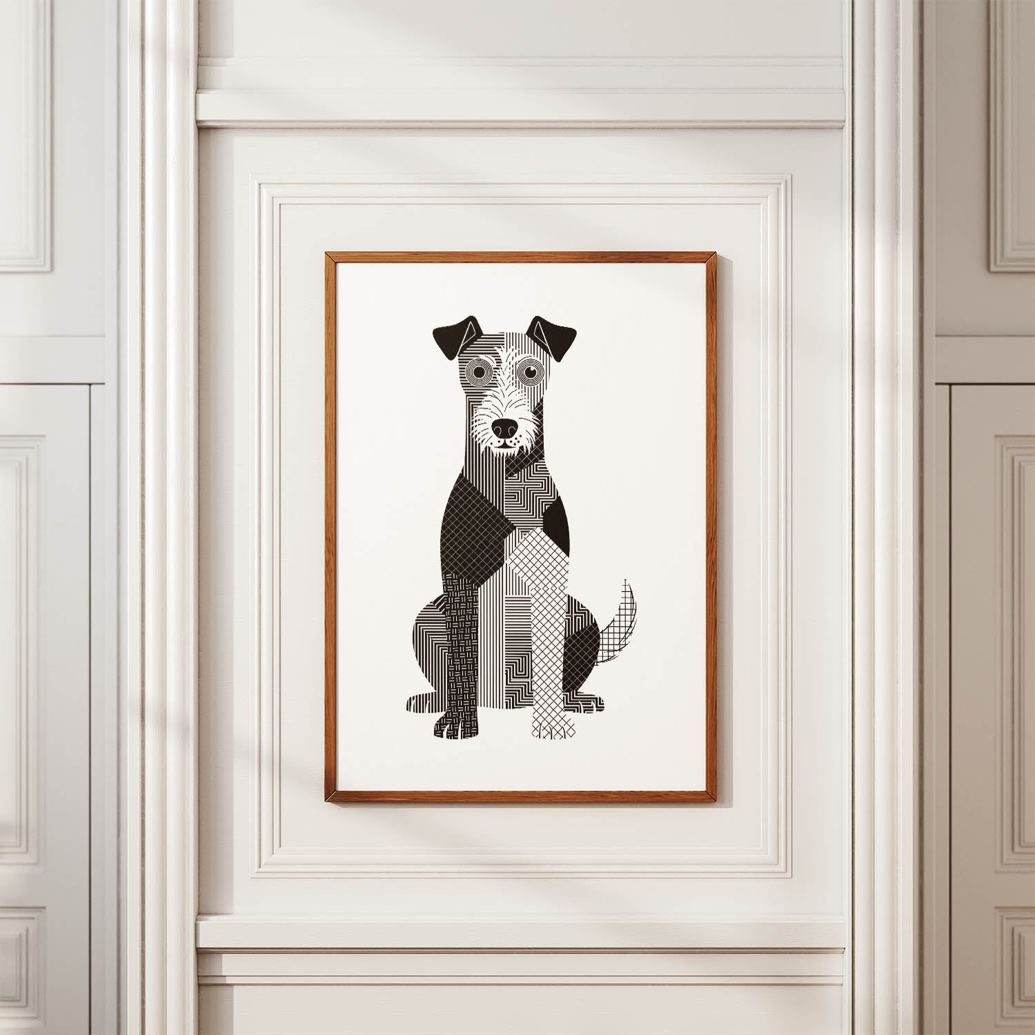 Fox Terrier Geometric Line Art Print - Framed Mockup