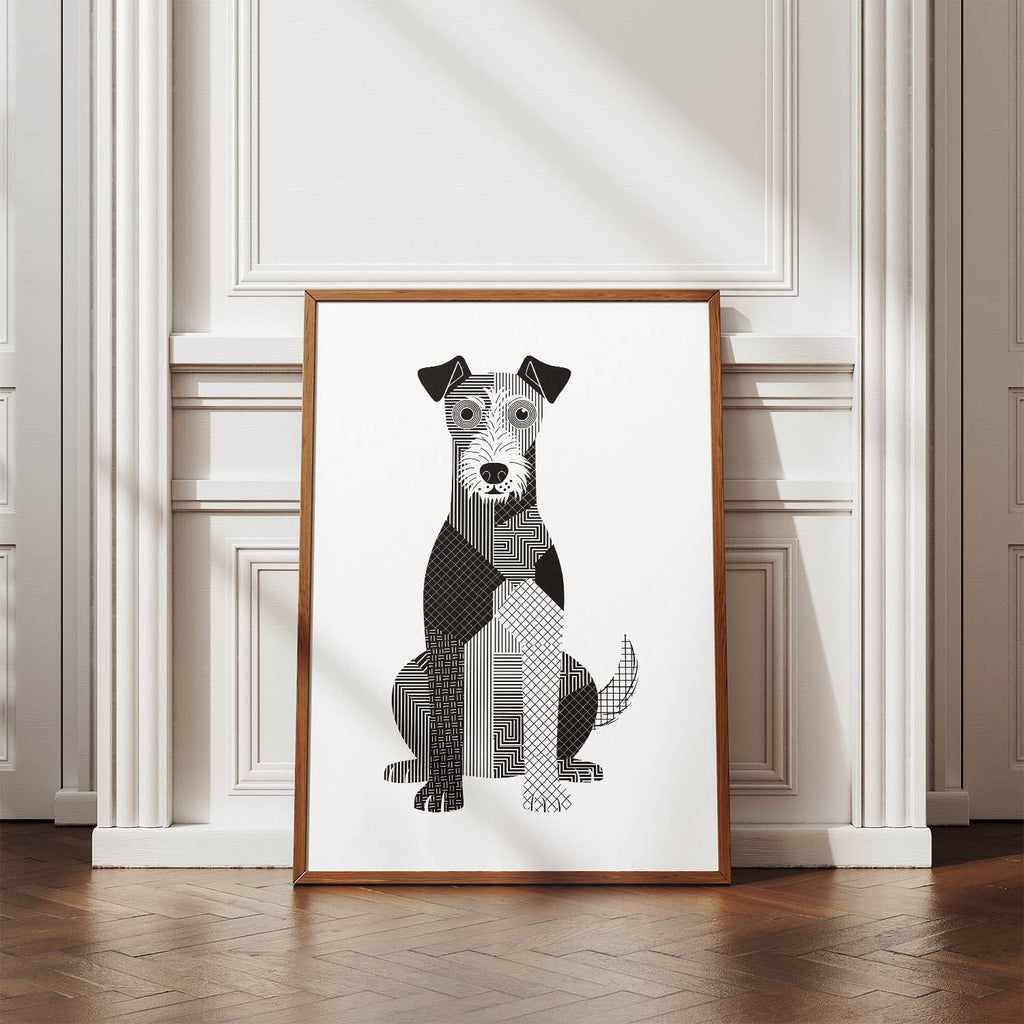Fox Terrier Geometric Line Art Print - Framed Mockup