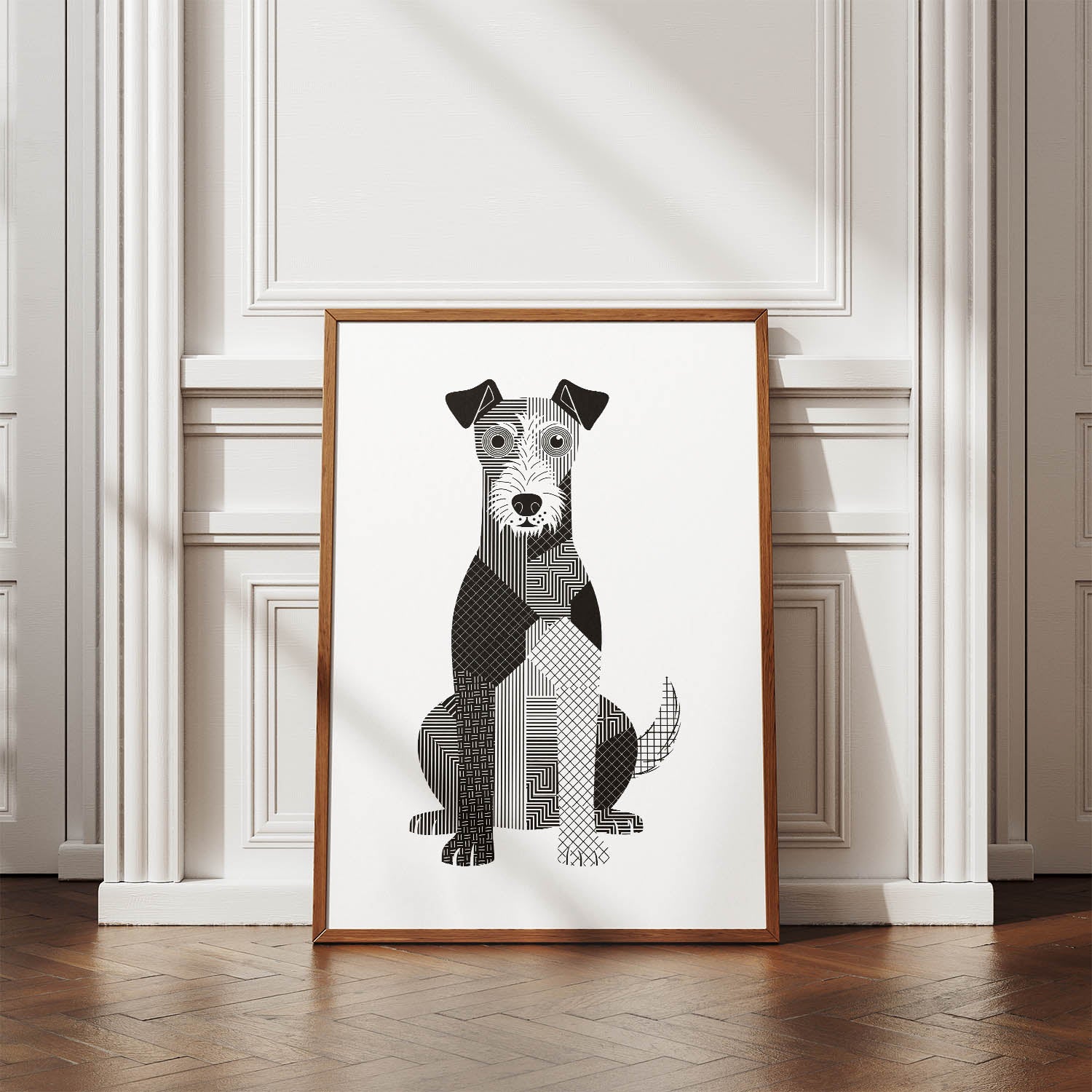 Fox Terrier Geometric Line Art Print - Framed Mockup