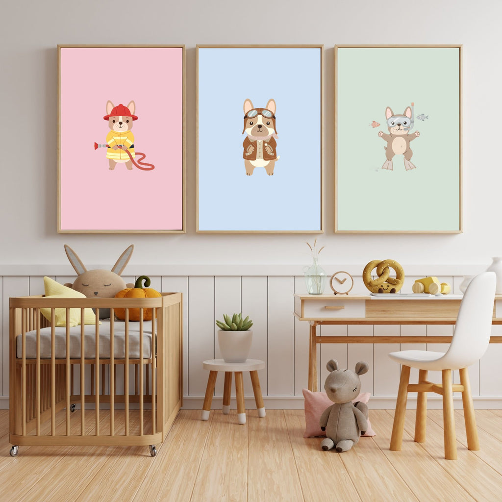French Bulldog Kids Nursery Wall Art Print Bundle — 22 Dog Costume Designs, 5 Colours, 6 Print Sizes | Digital Download