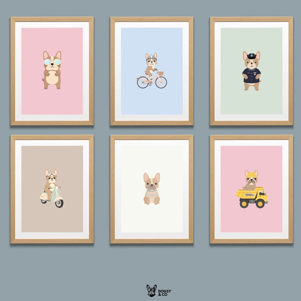 French Bulldog Kids Nursery Wall Art Print Bundle — 22 Dog Costume Designs, 5 Colours, 6 Print Sizes | Digital Download
