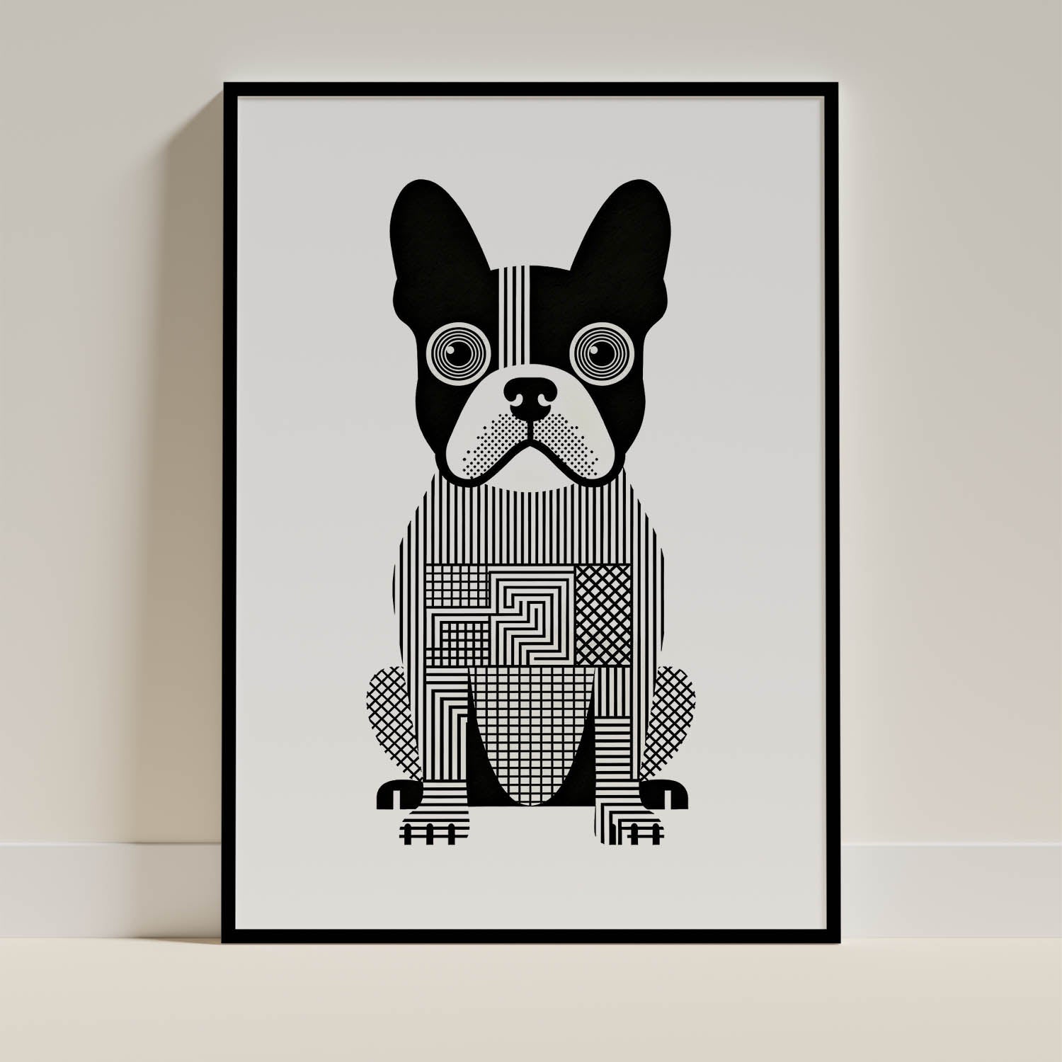 French Bulldog Geometric Line Art Print - Framed Mockup