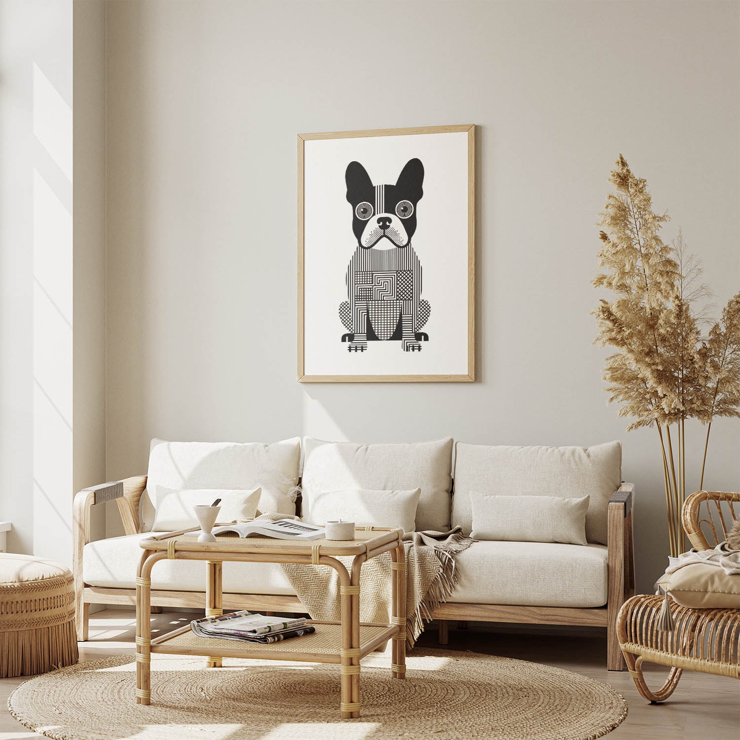 French Bulldog Geometric Line Art Print - Framed Mockup