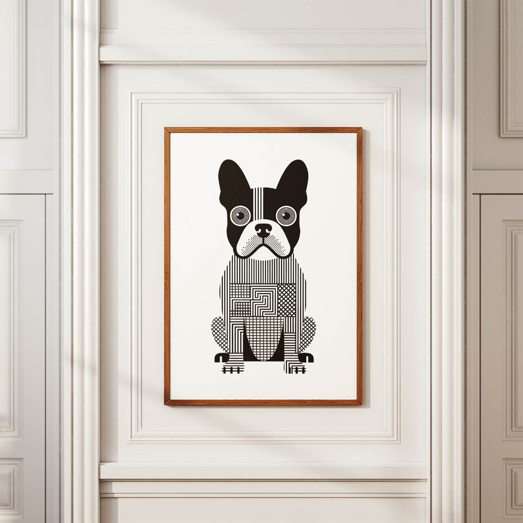 French Bulldog Geometric Line Art Print - Framed Mockup