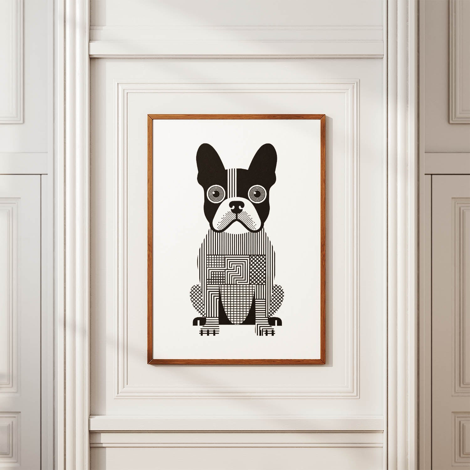 French Bulldog Geometric Line Art Print - Framed Mockup