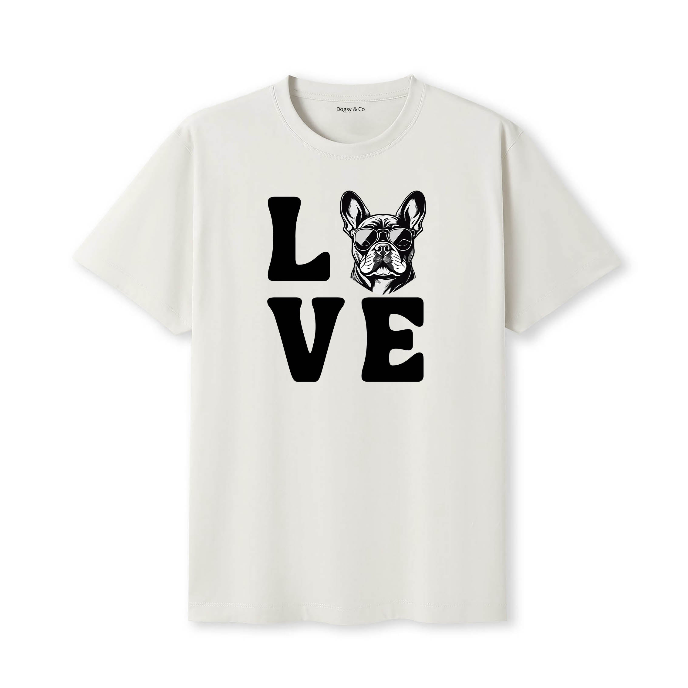 French Bulldog LOVE DOGS Tshirt - Natural