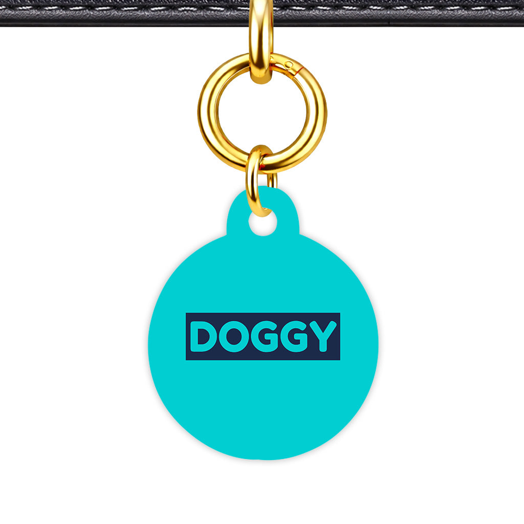 Aqua & Navy Circle Shape QR Smart Pet ID Tag - Front View
