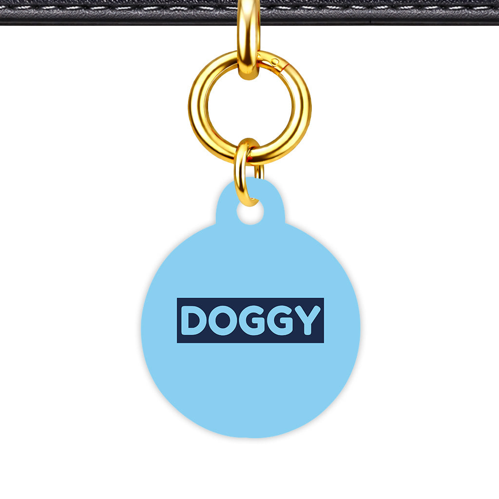 Baby Blue & Navy Circle Shape QR Smart Pet ID Tag - Front View
