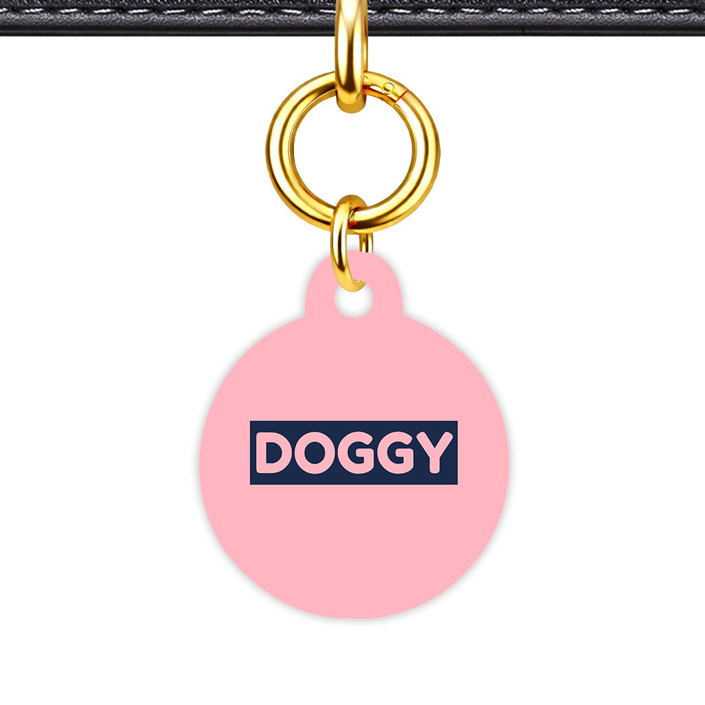 Blush & Navy Circle Shape QR Smart Pet ID Tag - Front View