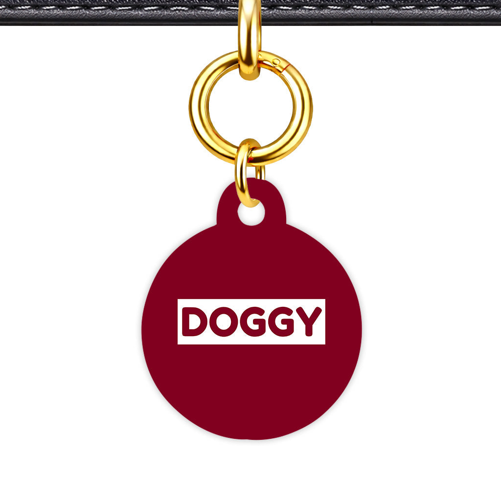 Burgundy & White Circle Shape QR Smart Pet ID Tag - Front View