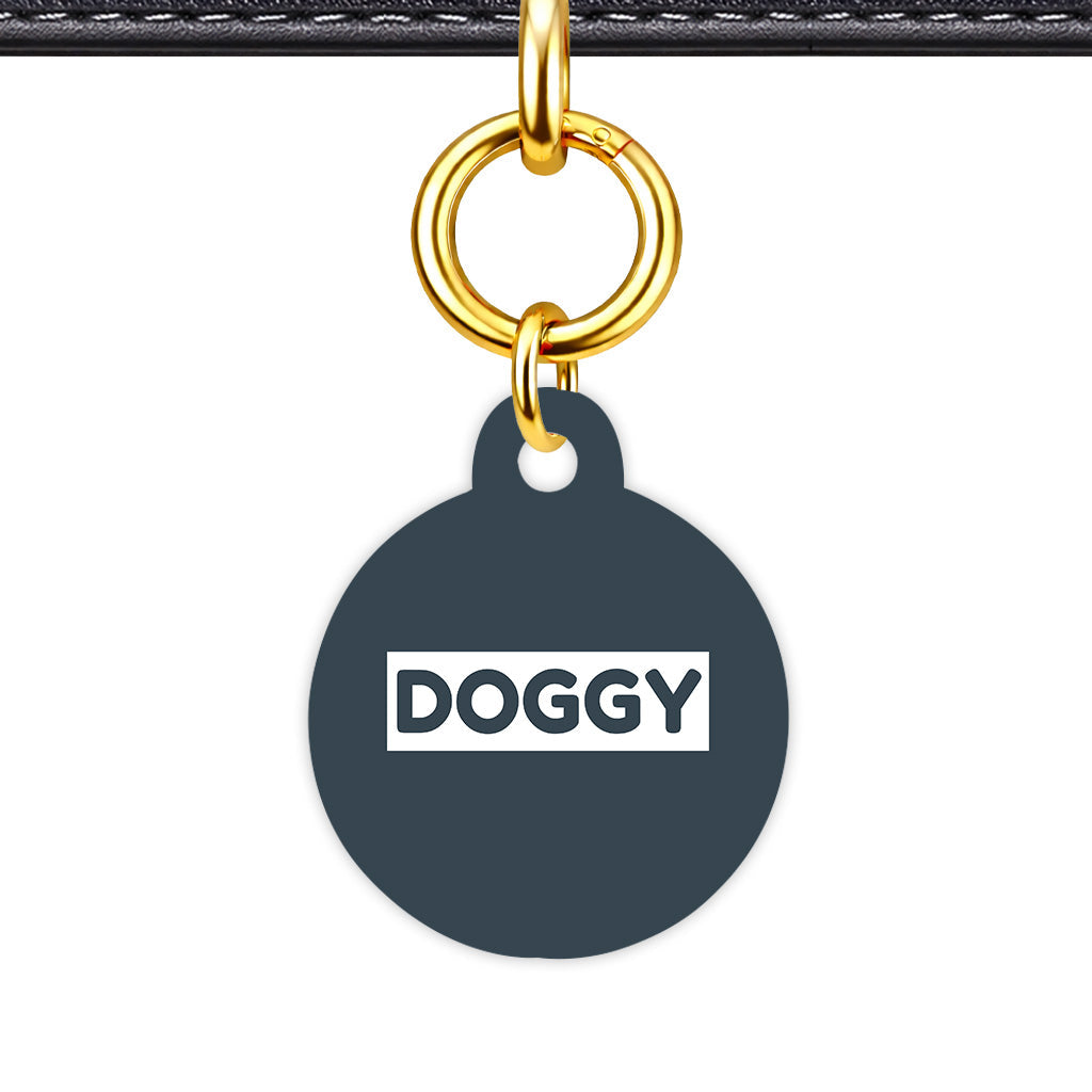 Charcoal & White Circle Shape QR Smart Pet ID Tag - Front View