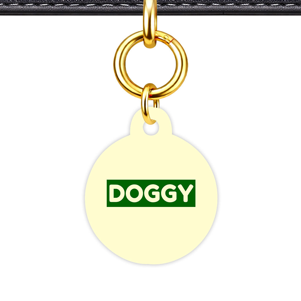 Cream & Dark Green Circle Shape QR Smart Pet ID Tag - Front View