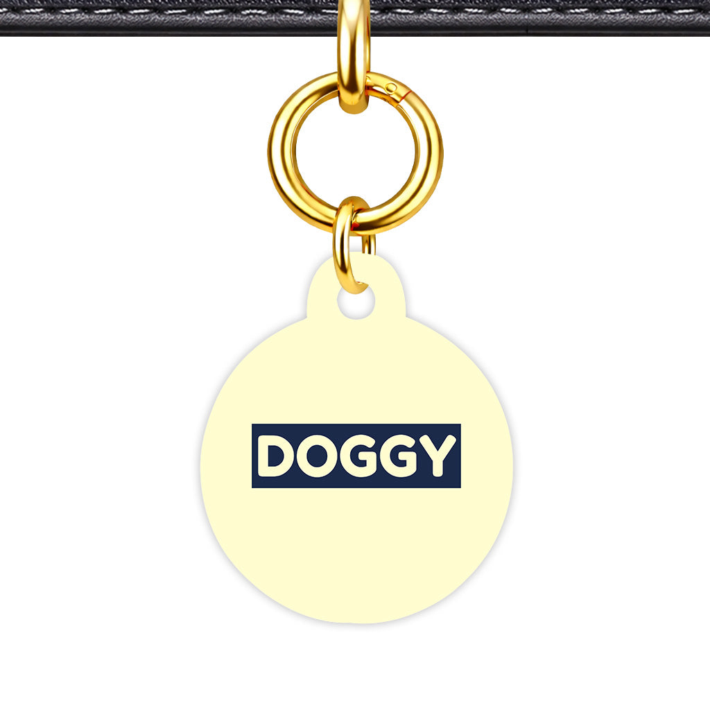 Cream & Navy Circle Shape QR Smart Pet ID Tag - Front View