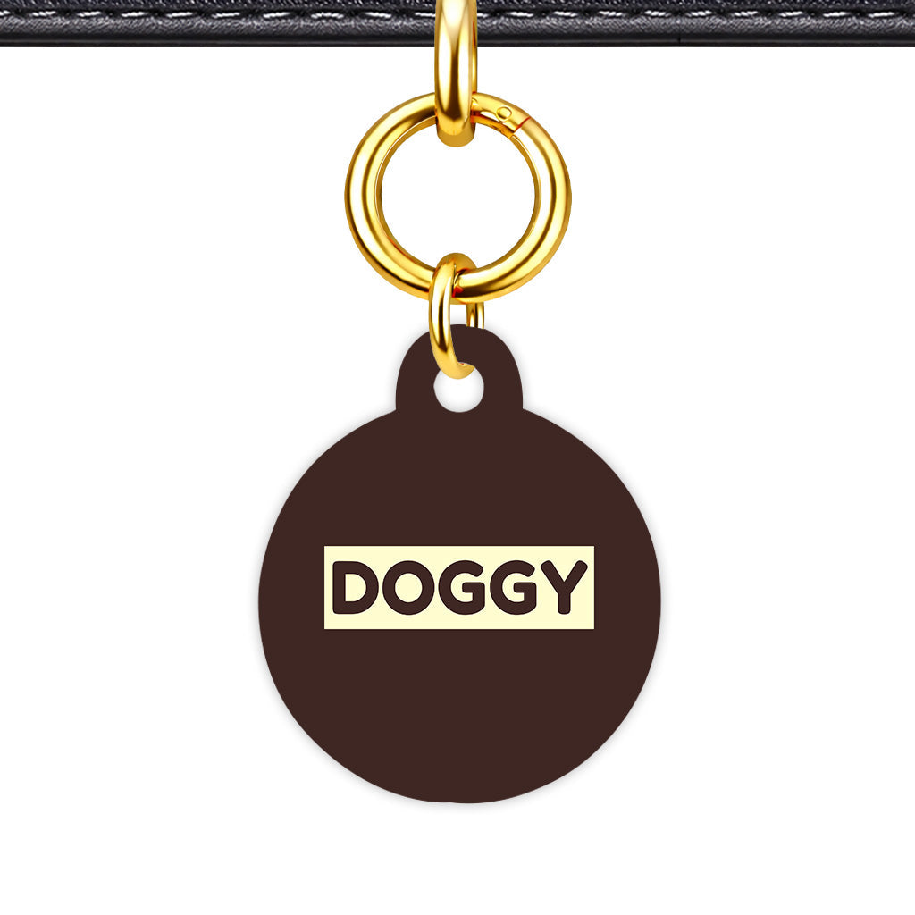 Dark Brown & Cream Circle Shape QR Smart Pet ID Tag - Front View