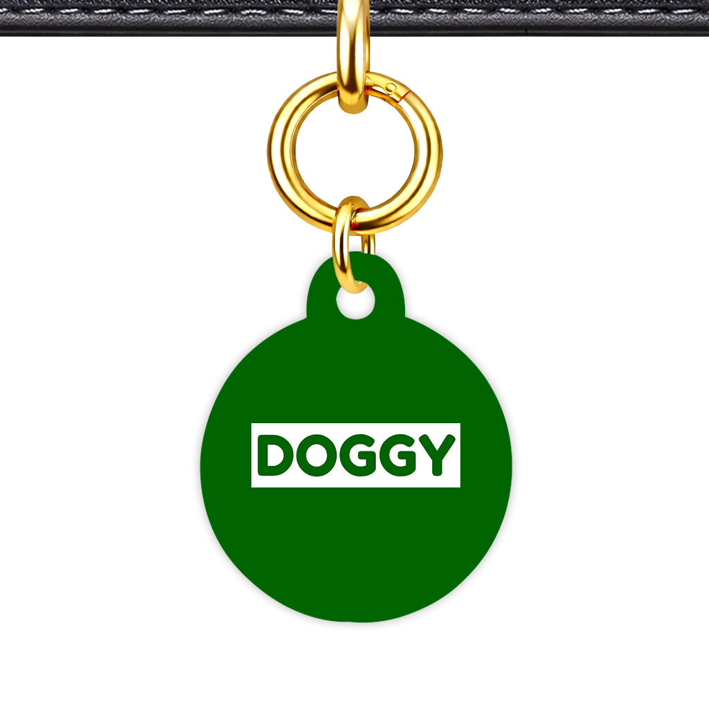 Dark Green & White Circle Shape QR Smart Pet ID Tag - Front View