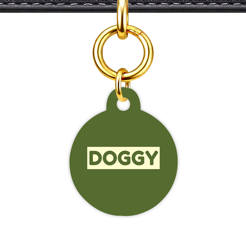Dark Olive & Cream Circle Shape QR Smart Pet ID Tag - Front View