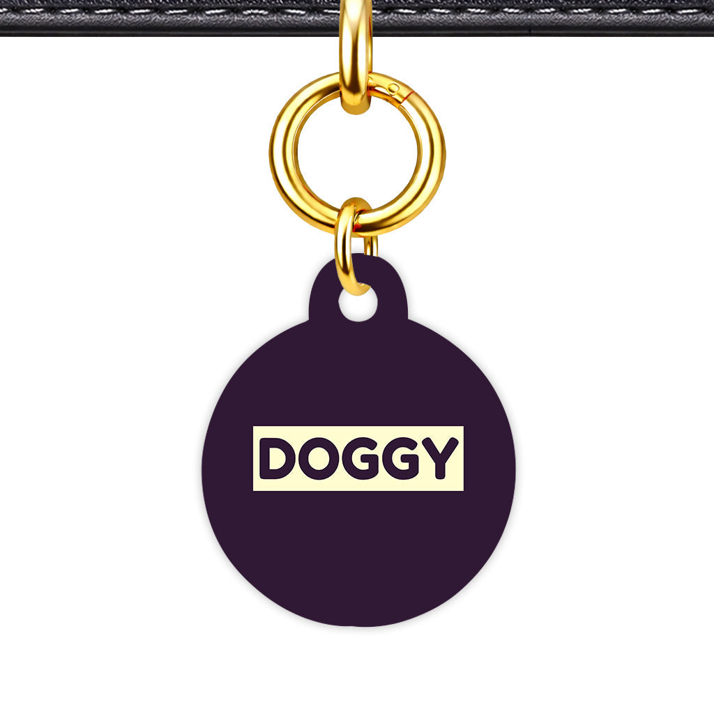 Deep Purple & Cream Circle Shape QR Smart Pet ID Tag - Front View