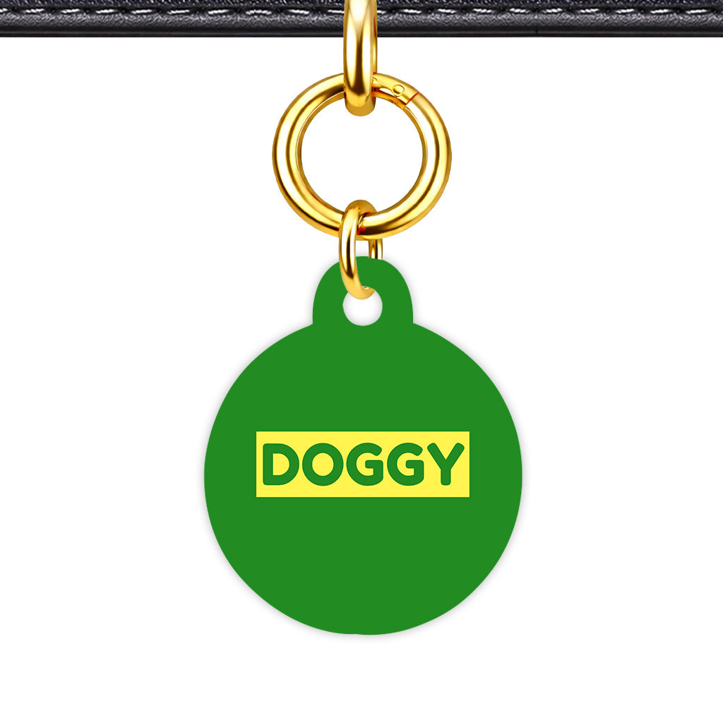 Forest Green & Lemon Circle Shape QR Smart Pet ID Tag - Front View