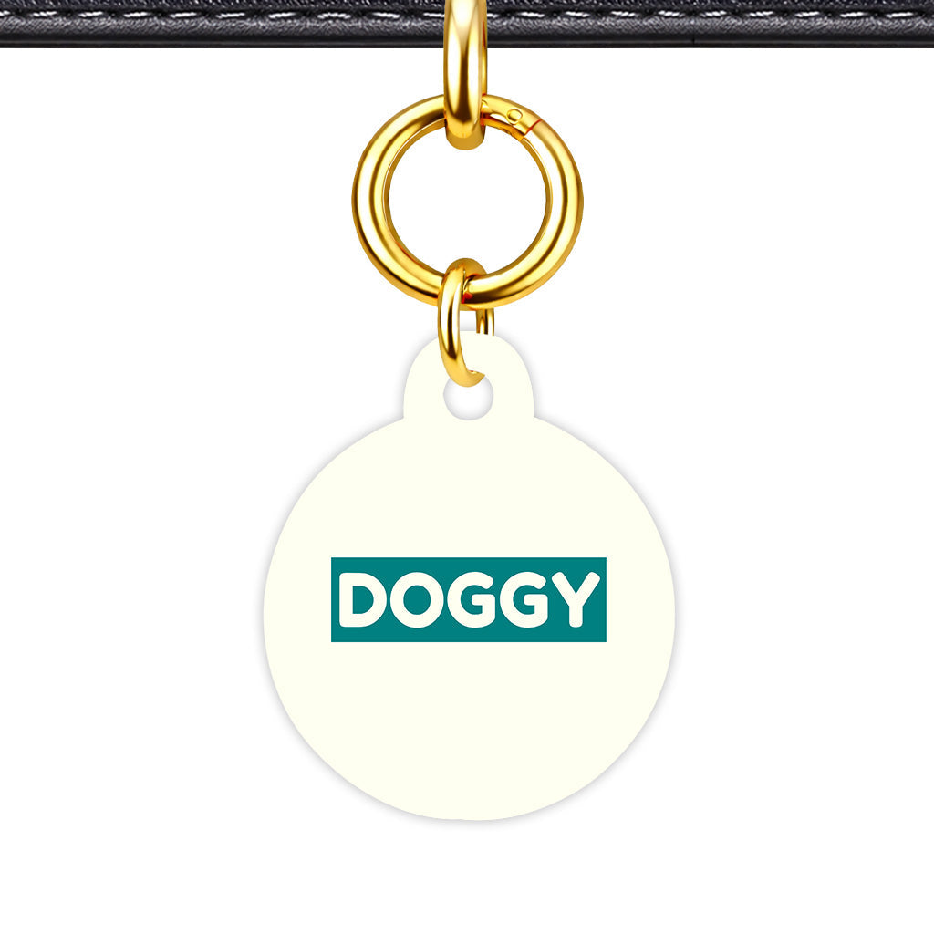 Ivory & Teal Circle Shape QR Smart Pet ID Tag - Front View