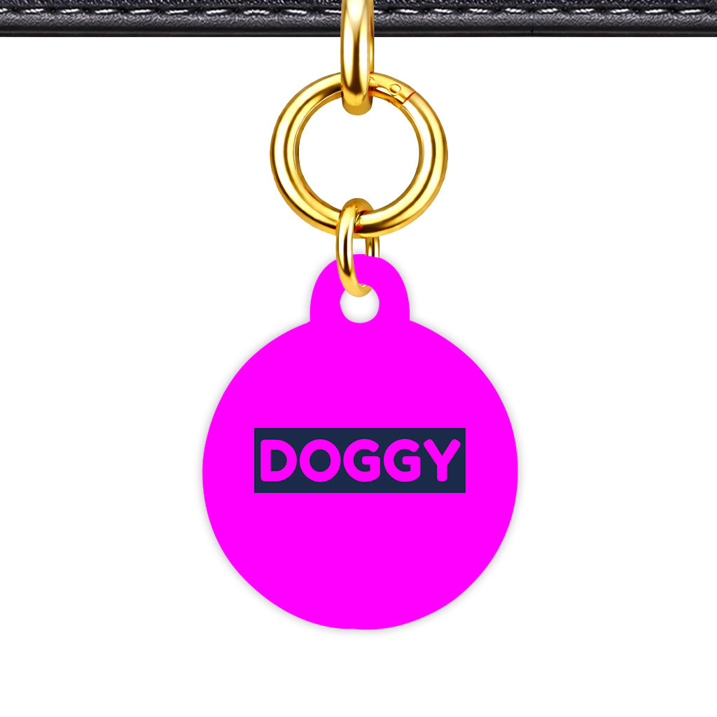 Magenta & Navy Circle Shape QR Smart Pet ID Tag - Front View