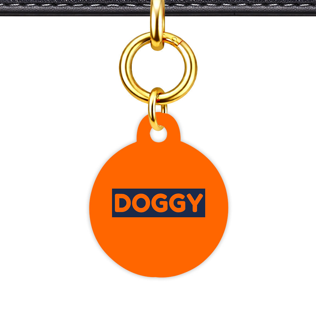 Orange & Navy Circle Shape QR Smart Pet ID Tag - Front View