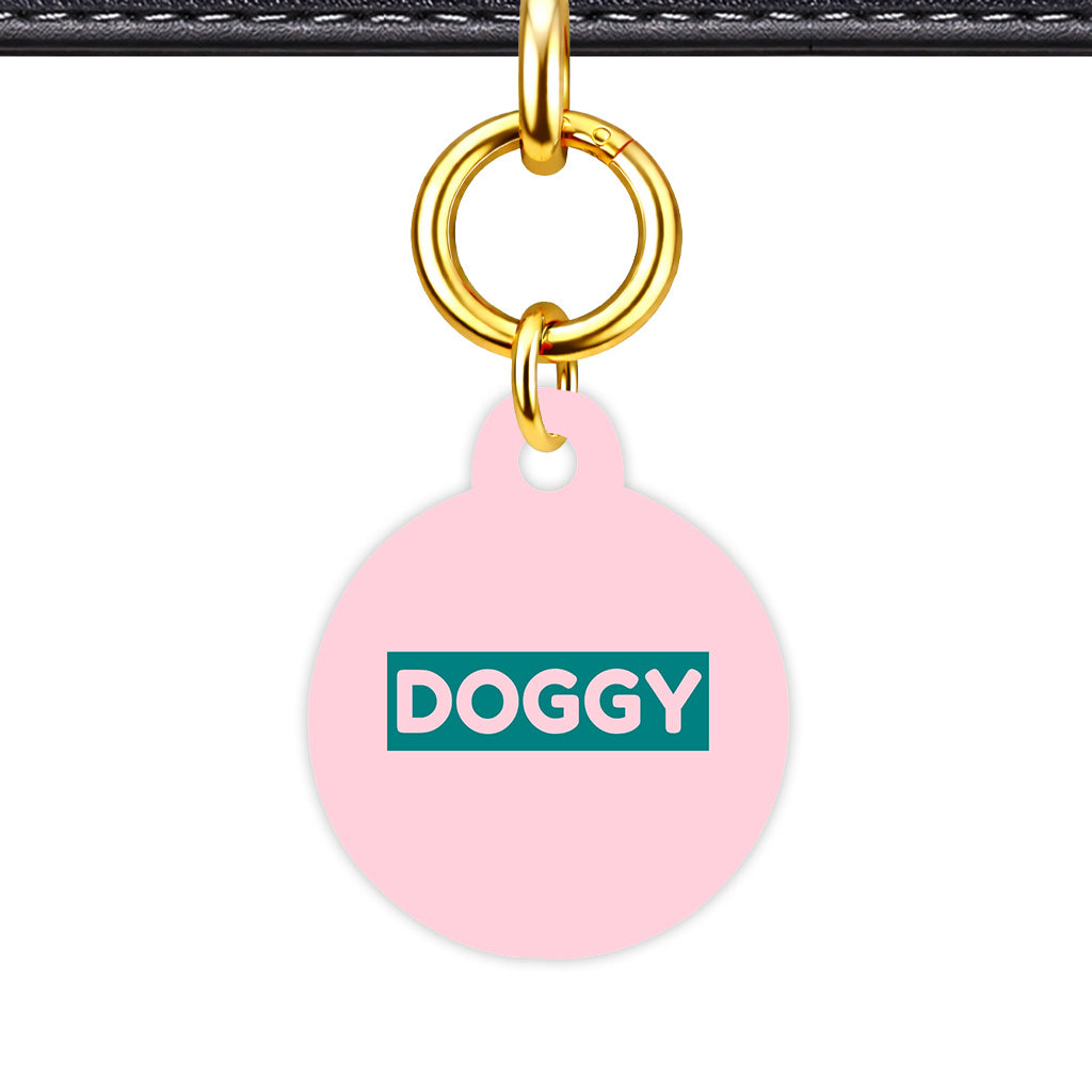 Pale Pink & Teal Circle Shape QR Smart Pet ID Tag - Front View