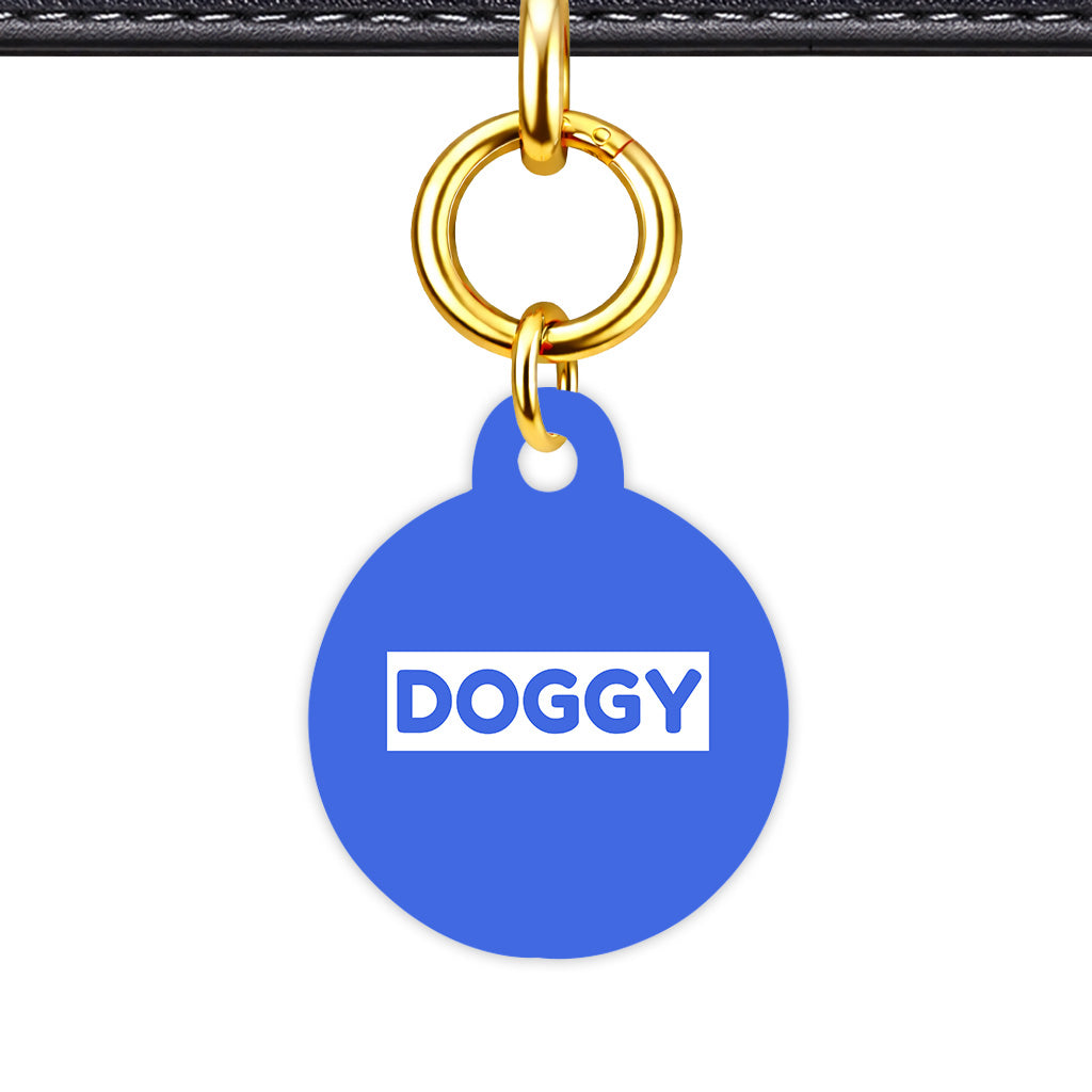 Royal Blue & White Circle Shape QR Smart Pet ID Tag - Front View