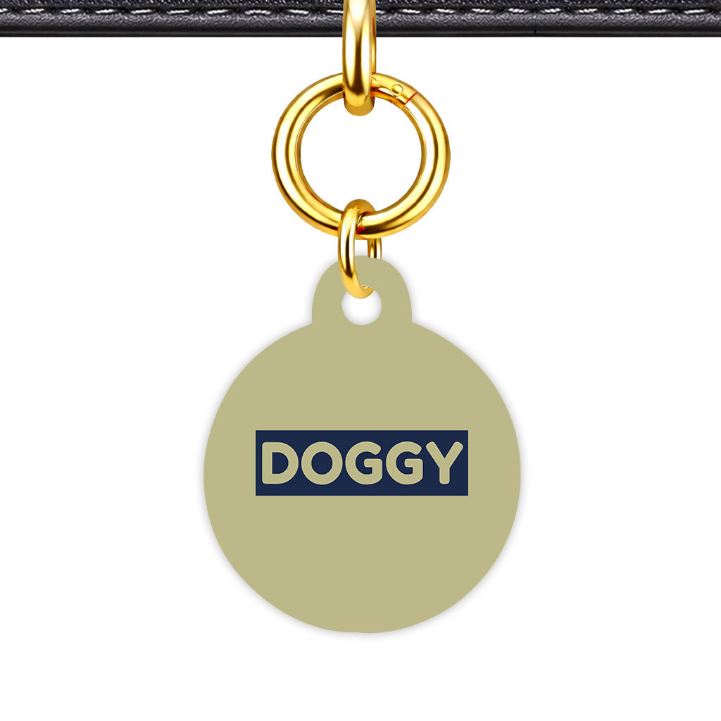 Sage & Navy Circle Shape QR Smart Pet ID Tag - Front View