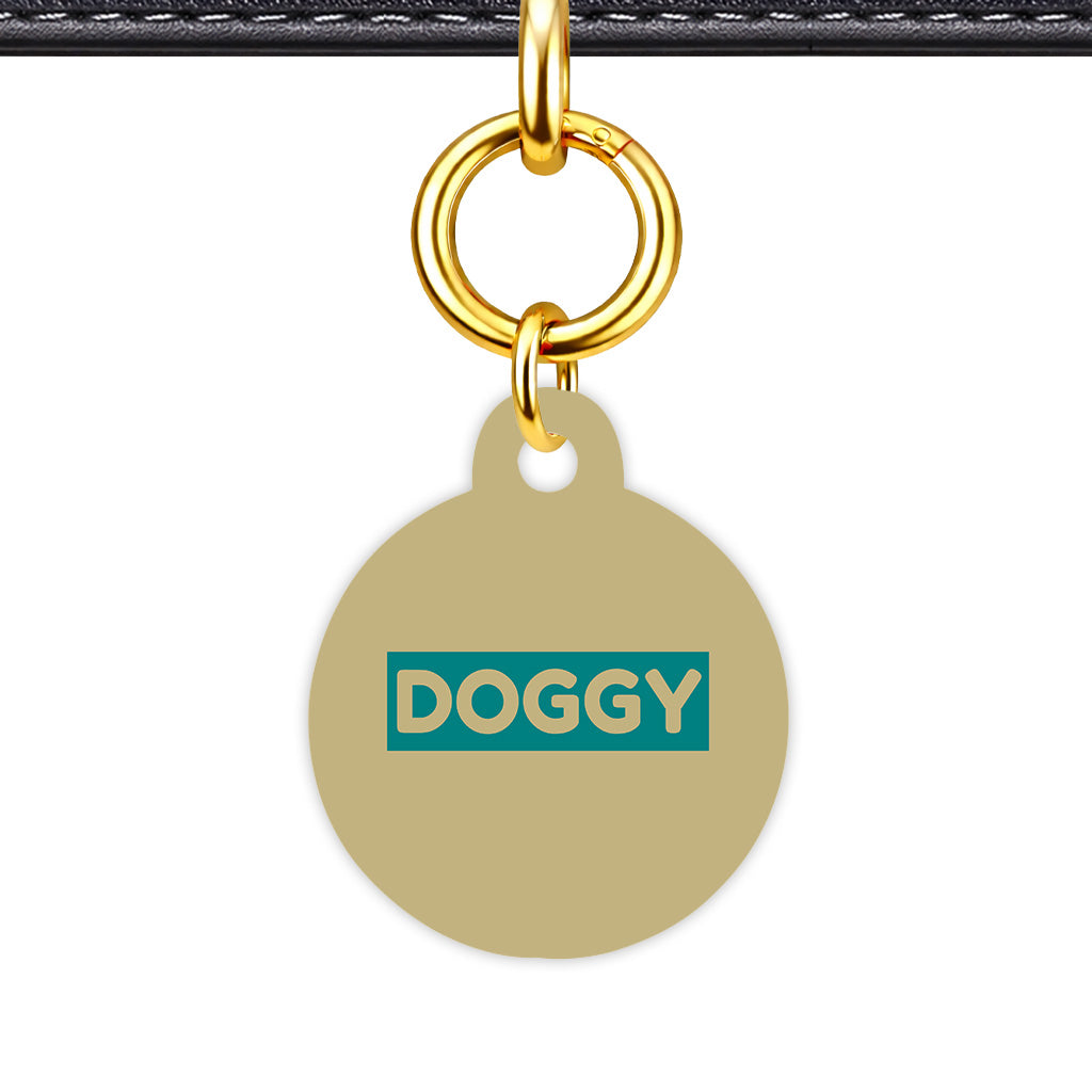 Sand & Teal Circle Shape QR Smart Pet ID Tag - Front View
