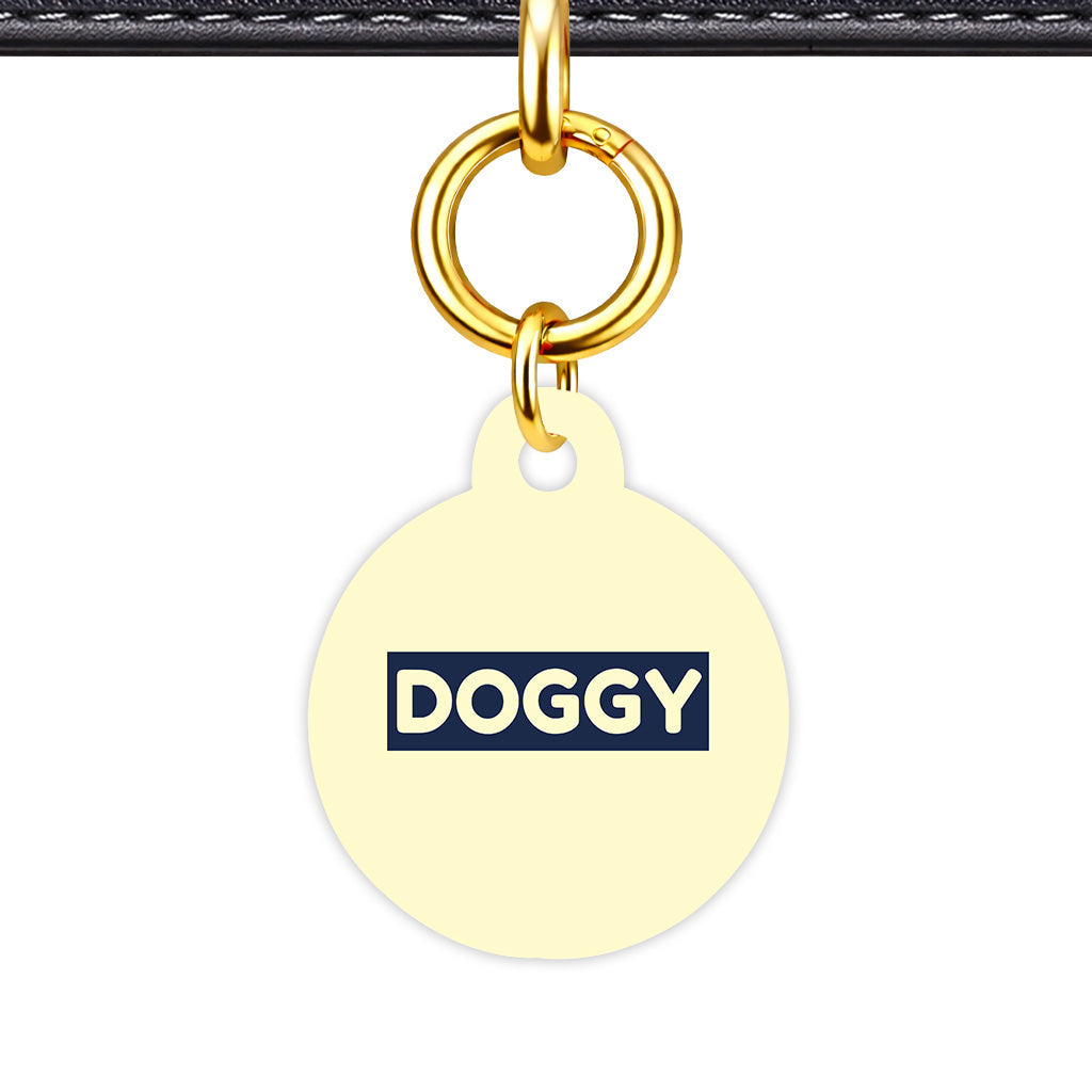 Soft Lemon & Navy Circle Shape QR Smart Pet ID Tag - Front View