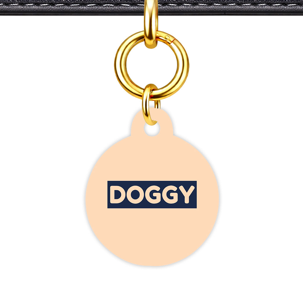 Soft Peach & Navy Circle Shape QR Smart Pet ID Tag - Front View