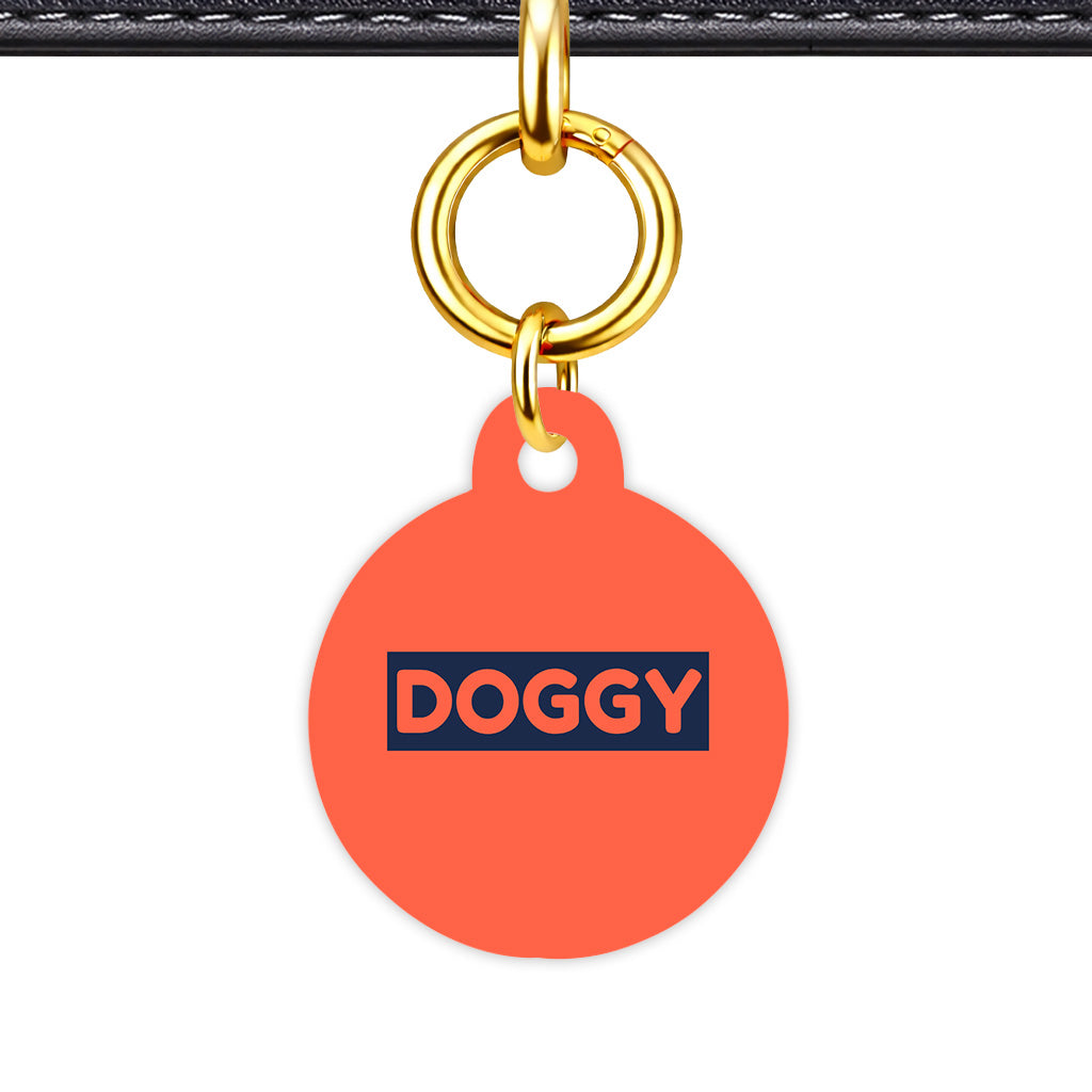Tomato Red & Navy Circle Shape QR Smart Pet ID Tag - Front View