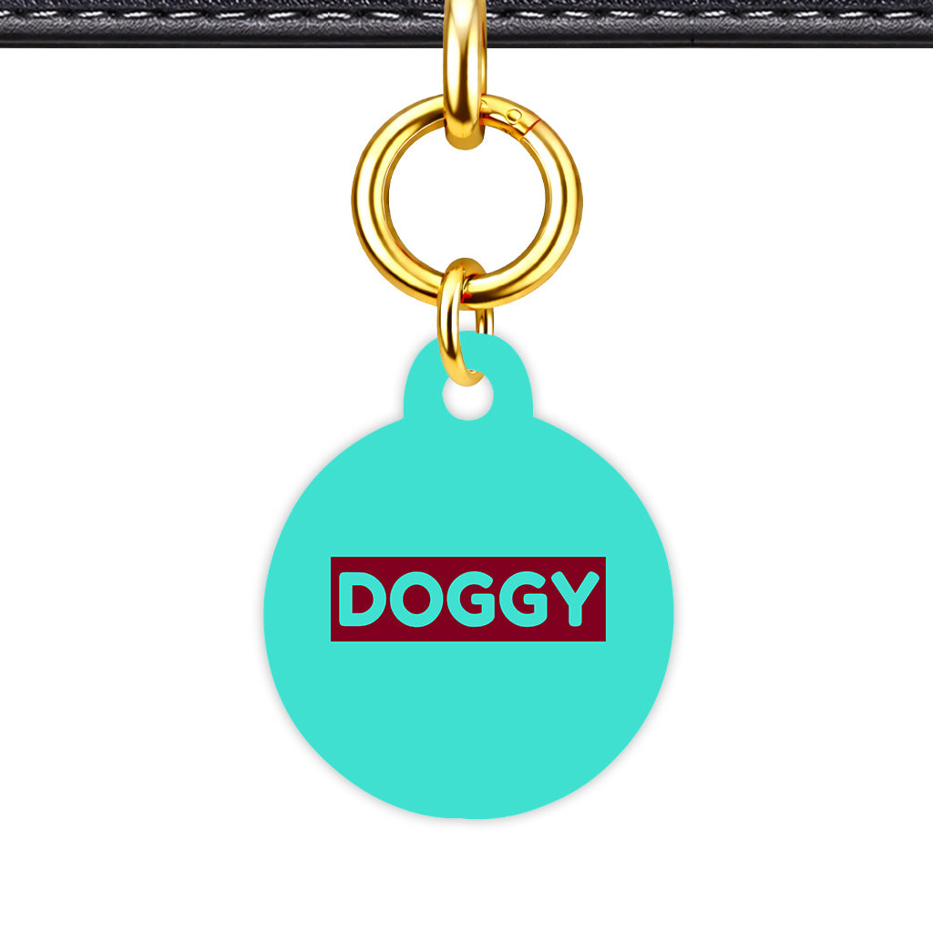 Turquoise & Burgundy Circle Shape QR Smart Pet ID Tag - Front View
