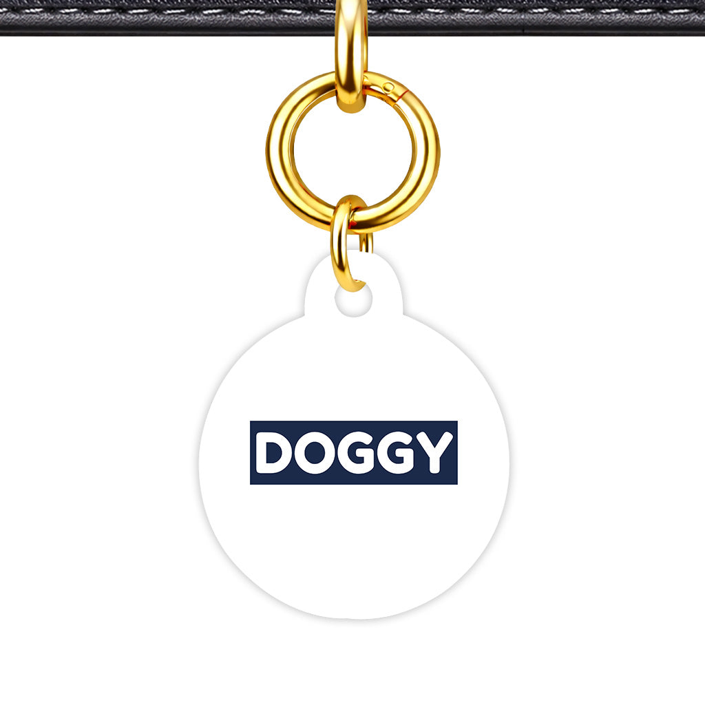 White & Navy Circle Shape QR Smart Pet ID Tag - Front View