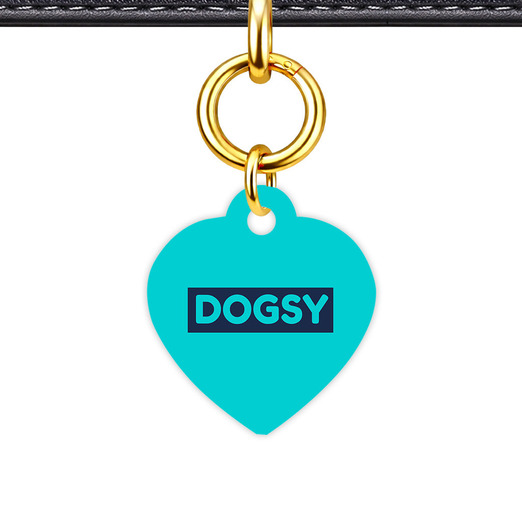 Aqua & Navy Heart Shape QR Smart Pet ID Tag - Front View